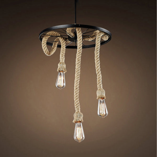 Tamia 3-light Hemp Rope 18-inch Edison Chandelier with Bulbs