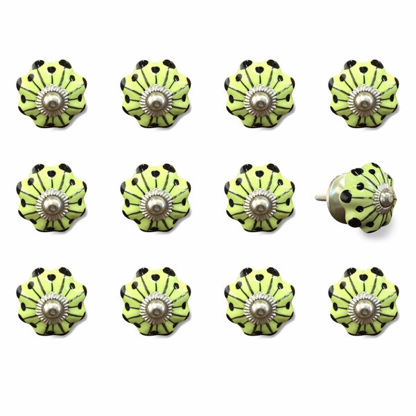 1.5" x 1.5" x 1.5" Yellow Green and Silver  Knobs 12 Pack