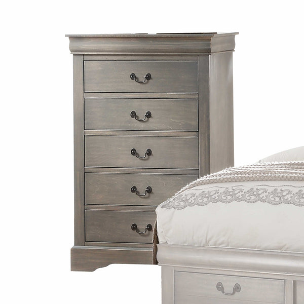 48' Antiqued Gray 5 Drawer Chest Dresse with Brushed Nickel Metal hardware