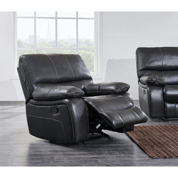 Grey Glider Recliner in Waterfall Pattern  Deeply Padded seat Cushions and Arm Rests