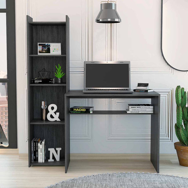 Mod Gray Computer Desk with Open Bookcase