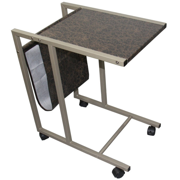 Modern Black and Brown Faux Granite Metal Laptop Cart Desk